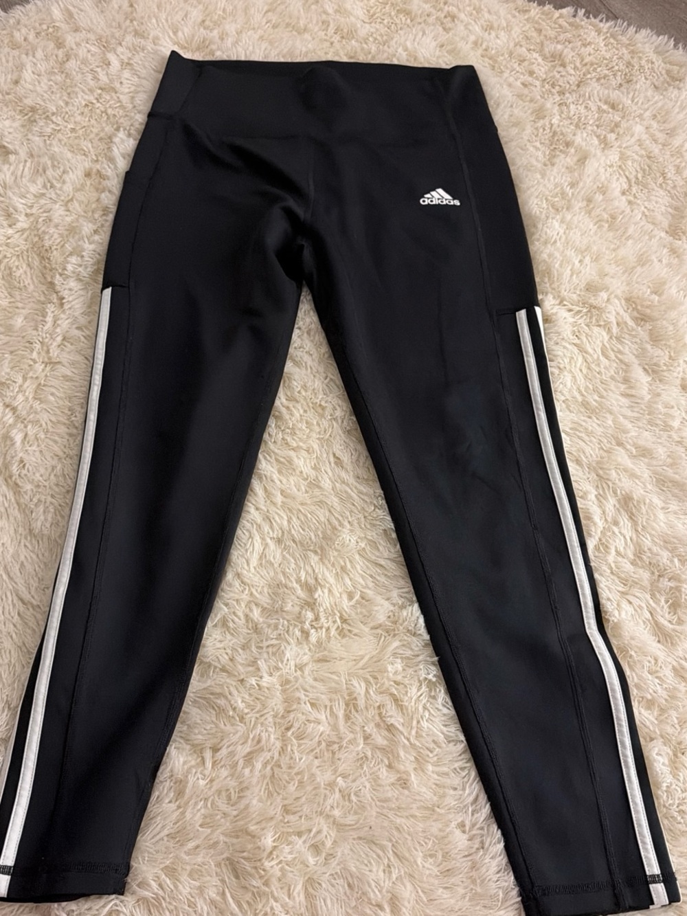 adidas Black Leggings with White Side Stripes